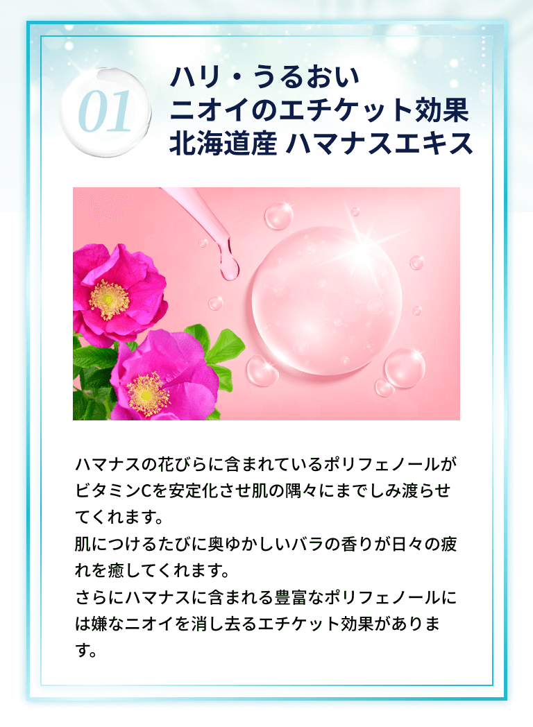01 ハリ・うるおいニオイのエチケット効果北海道産 ハマナスエキス